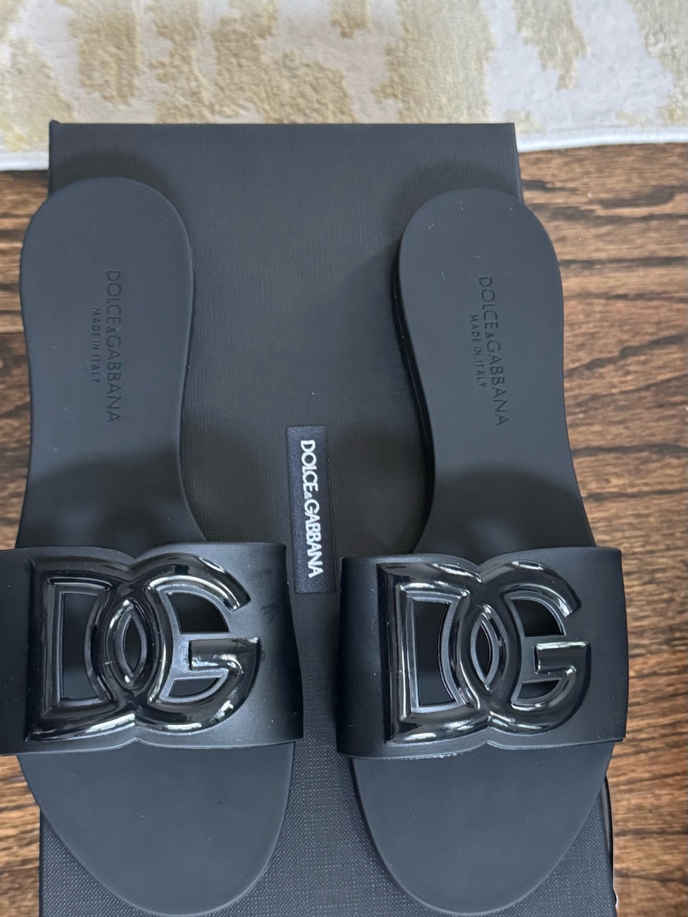 Dolce & Gabbana Black DG Logo Slide Sandals